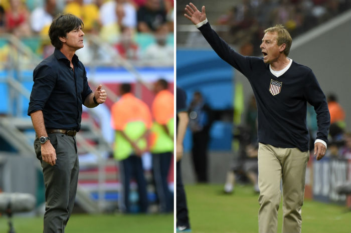 Amigos, Klinsmann e Low prometem jogo pegado, sem pensar no empate. Foto: ODD ANDERSEN FRANCISCO LEONG / AFP